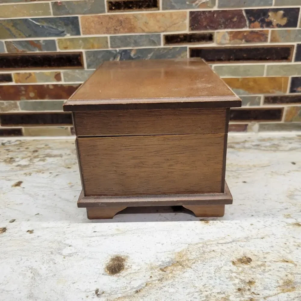 Vintage Wood Jewelry Chest, Smaller Red Fabric Inside, Mirror